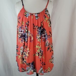 Doe & Rae spaghetti strap pleated lined floral top in size Large